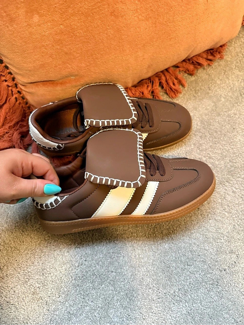 Bernees Color Block Sneakers in Brown & White Like New
